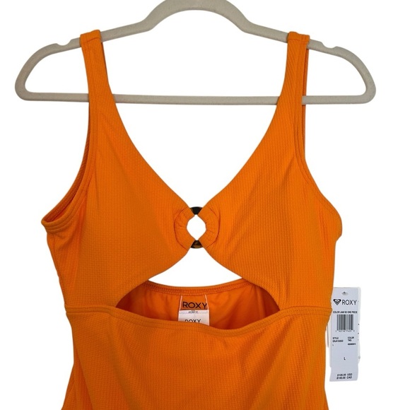 Roxy Cutout One Piece Swimsuit Tangerine Orange Large NWT Resort Beach Vacation - Picture 2 of 6